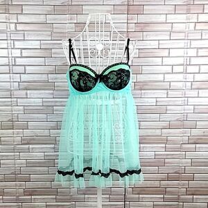 Black Fuscia by Secret Lace baby doll slip intimate Size L